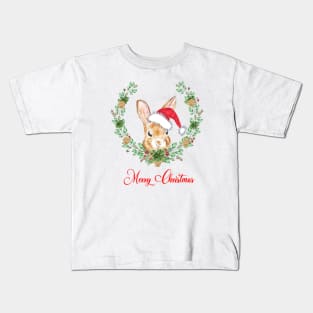 Merry christmas bunny in wreath Kids T-Shirt